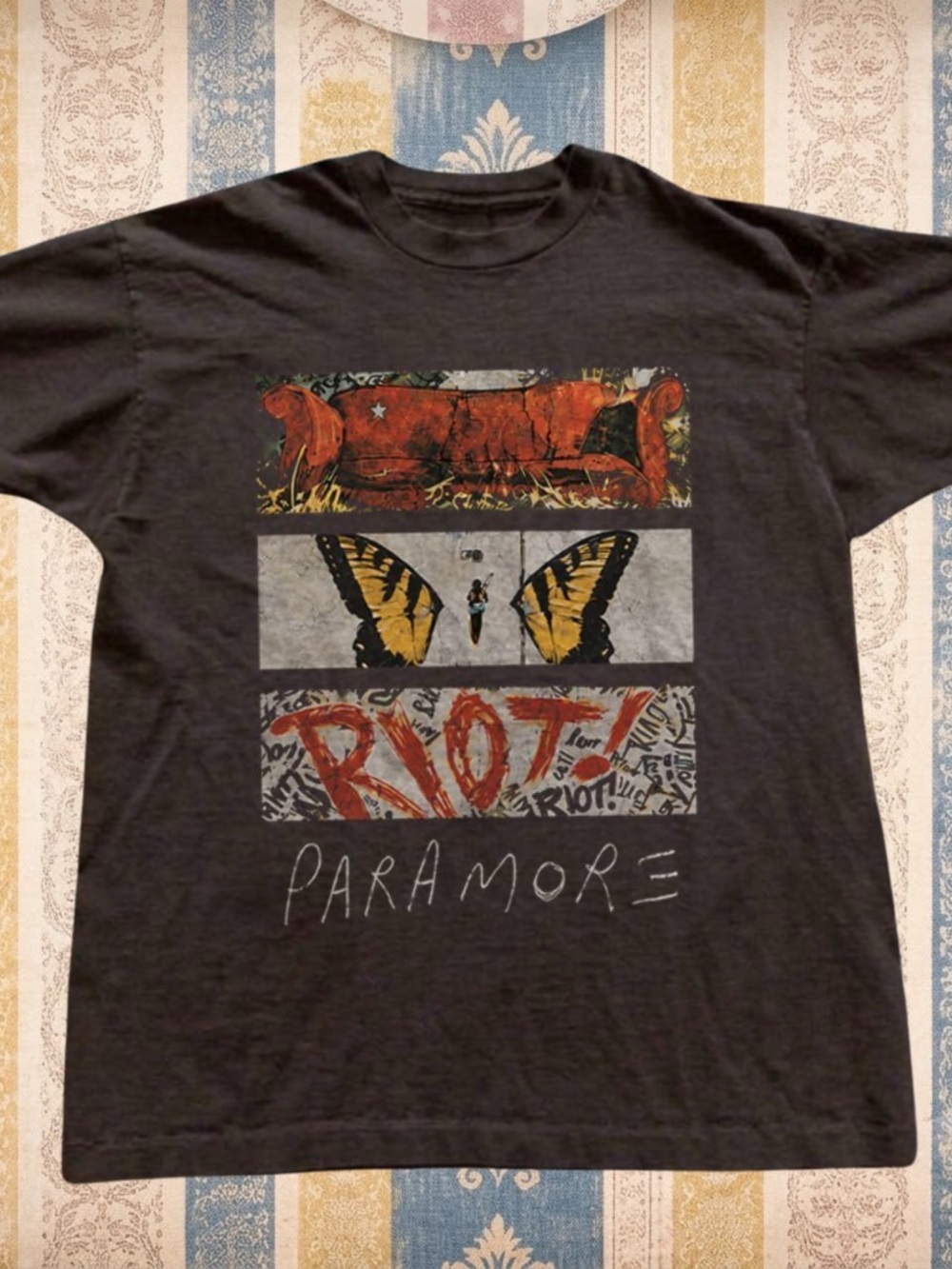 Gildan Black Paramore 'Riot!' Graphic Tee with Yellow Butterfly